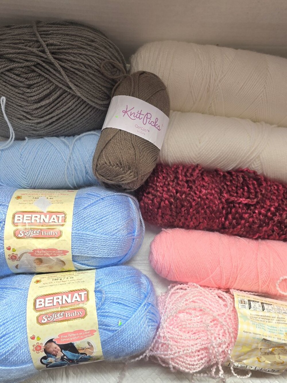 Lot Of Mixed Brands Multicolor Yarn Skeins Bernat Softee Baby Boucle NEW/OPENED.
